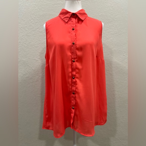 METAPHOR Coral Button Up Sleeveless Top EUC - Picture 1 of 7
